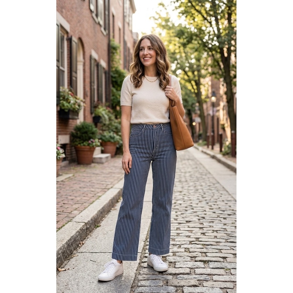 Judy Blue Los Angeles Striped Straight Fit Jeans Navy White JB88751 Womens 5/27